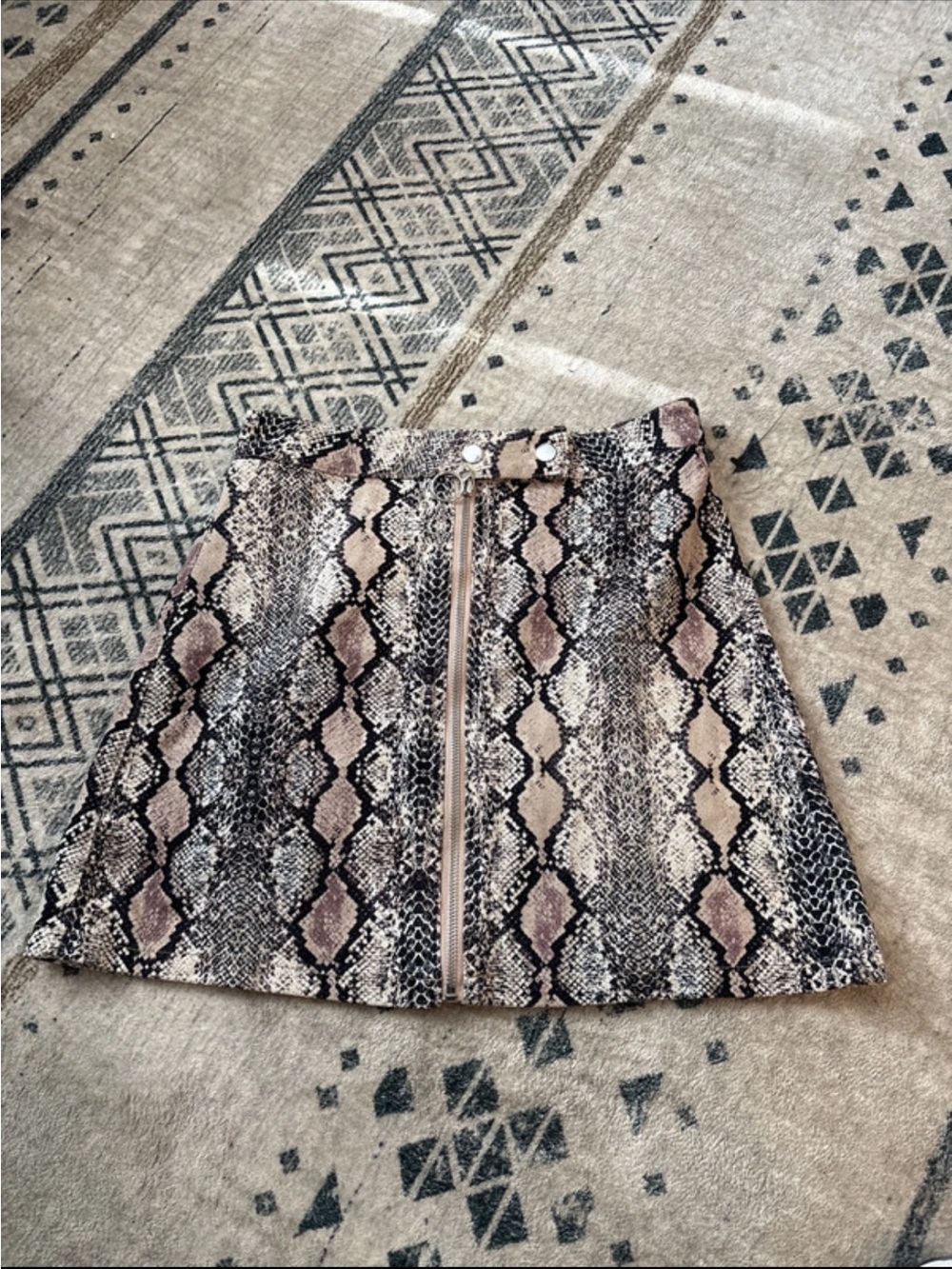 Altar'd State Snake-Print Mini Skirt in Beige, Black and Taupe